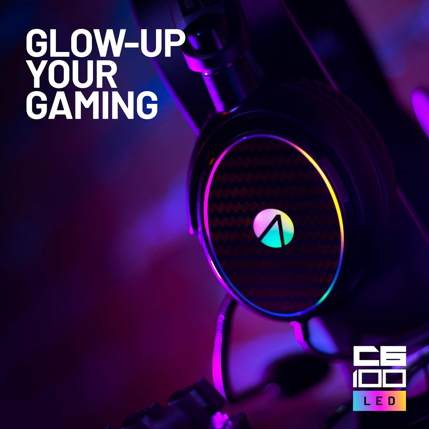Stealth C6-100 LED Over Ear Gaming Headset for PS4/PS5, Xbox, Nintendo Switch, PC. Features flexible microphone, 3.5mm jack, 1.5m cable, lightweight, comfortable and durable.