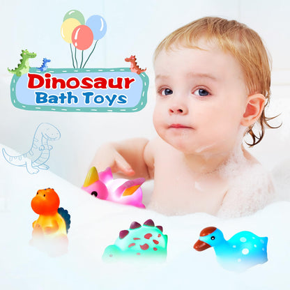 Jiosdo Bathtub Toy, 6 pieces Dinosaur Bath Toy with light, LED Bath Tub Toy for Kids, Bath Toy for Baby 1 2 3 year old, Glowing Water Toy Sensory Toy Bath Toys