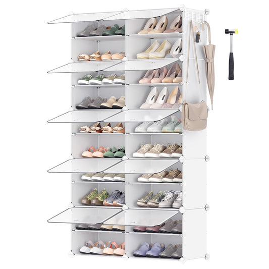 SONGMICS Shoe Rack, Shoe Cabinet with 10 Compartments, for Closet and Entryway, for up to 40 Pairs of Shoes, Adjustable, Cloud White-Transparent LPC035W01