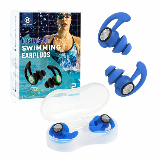 Hearprotek 2 pairs of swimming earplugs, ear protection for adults for swimming, shower, pool, bathing, surfing Blue.