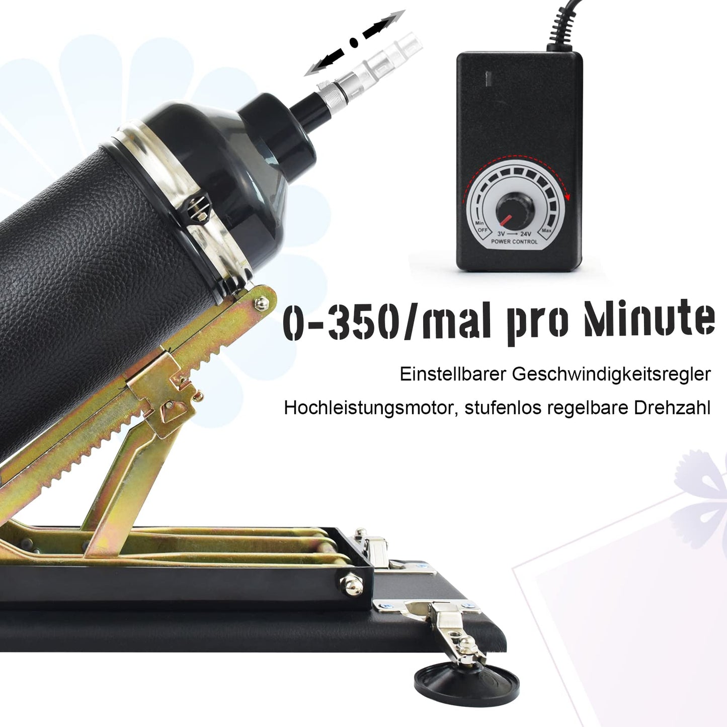 Sex machine, fucking machine with dildo and suction cup adapter, 3 XLR connections. Love machine with sex toys for men, women, and couples. Automatic masturbation machine with 7 attachments. Sex toys.