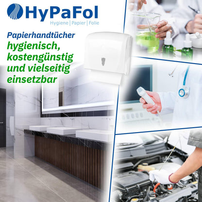 Hypafol paper towels for dispensers, white, 2-ply, 24x21 cm, 128000 sheets, 512 x 250 sheets, convenient V-fold for towel dispensers in toilets, offices, practices & studios.