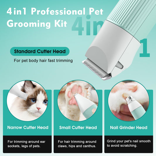 4 in 1 Quiet Dog Clipper for Poodles: IPX7 Waterproof Small Dog Hair Clipper with 4 Sizes Trimmer Head, Rechargeable Paw Clipper for Cats, Eyes (Blue)