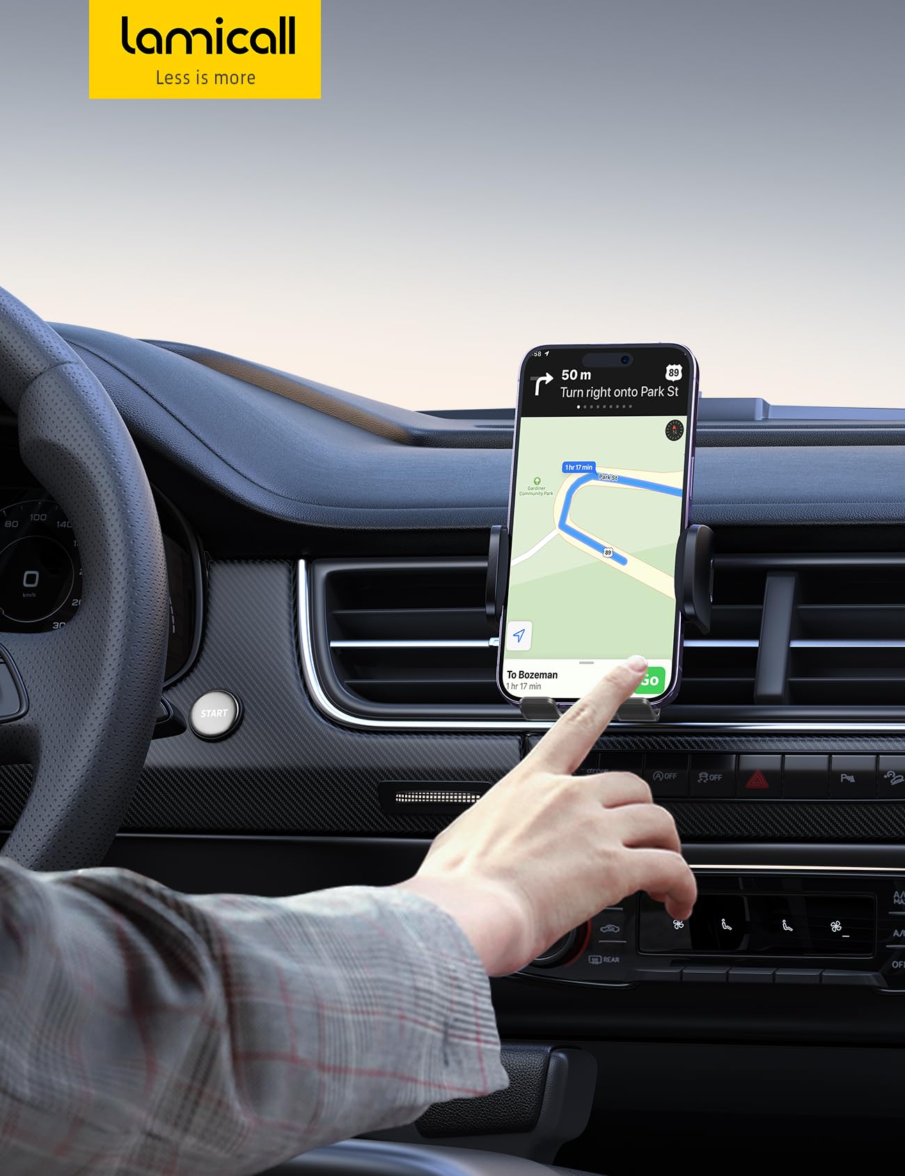 Lamicall car phone mount, mobile phone car mount - [2025 spring clip] Universal air vent phone holder car, 360-degree vent car holder for iPhone 17/16/15/14/13/12 Pro Max Plus, Air, 4-7 inch smartphone.