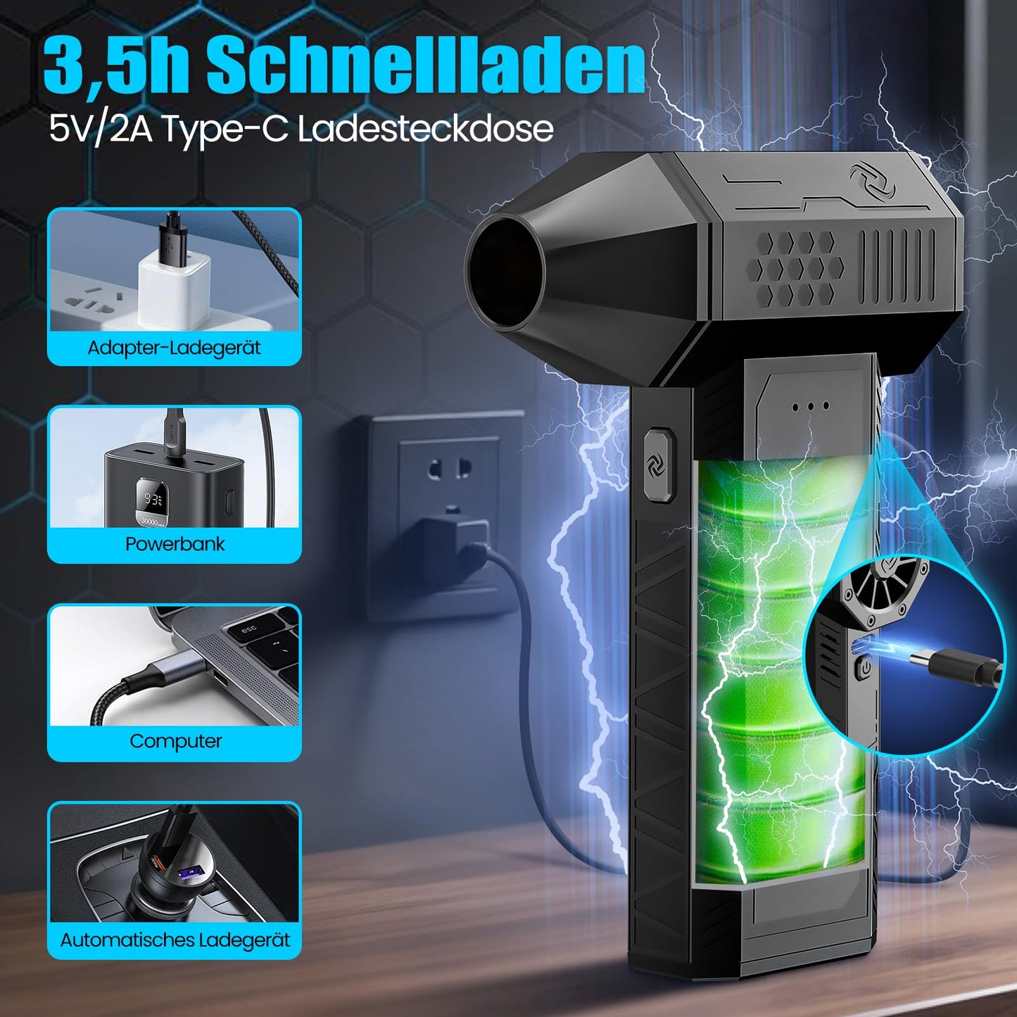 Electric Air Duster, 130000RPM Electric Dust Blower Air Spray, 3-Speed Mini Electric Dust Blower, Super Power Turbo Blower for Computer, Keyboard, Home, Outdoor, and Car