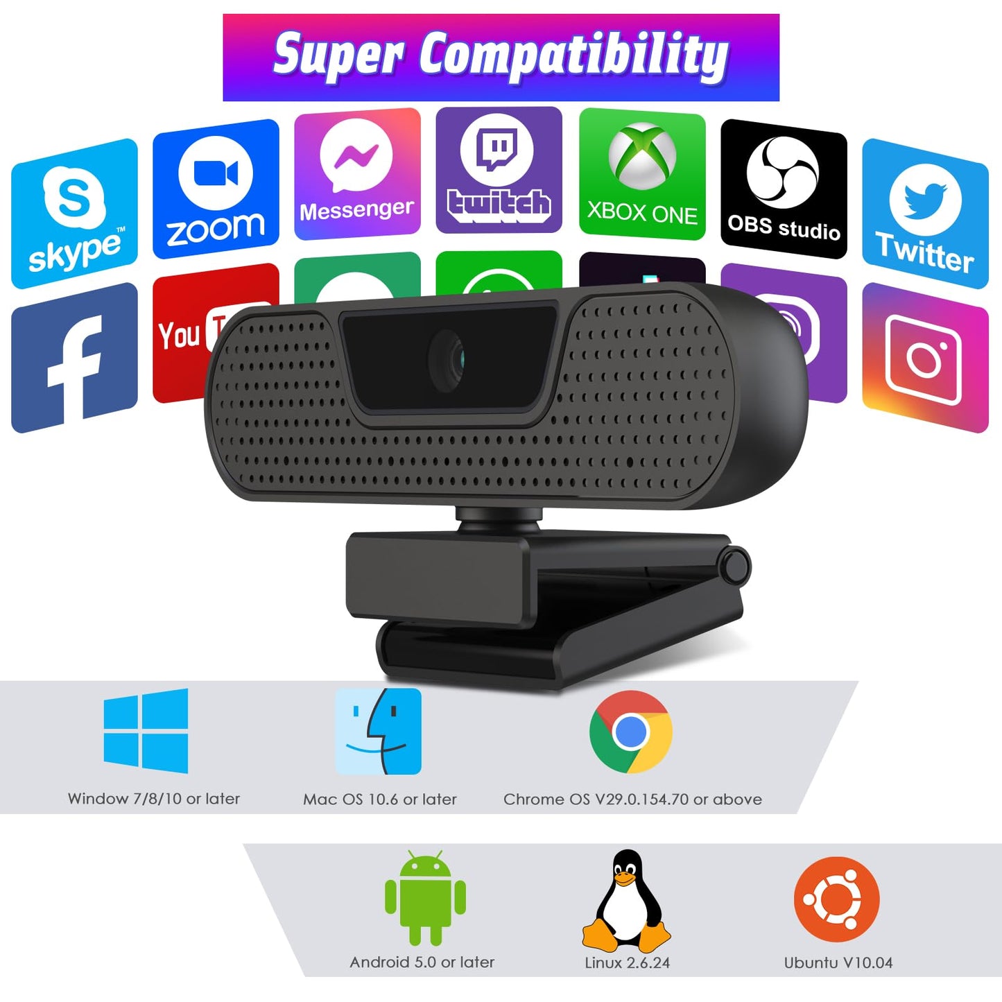 VIZOLINK W8GS Webcam 4K, PC camera with microphone, noise cancellation, autofocus, 85° field of view, privacy cover, plug&play, light correction, for Mac OS/Windows/Linux/Chrome/Switch 2, ideal for meetings and streaming.