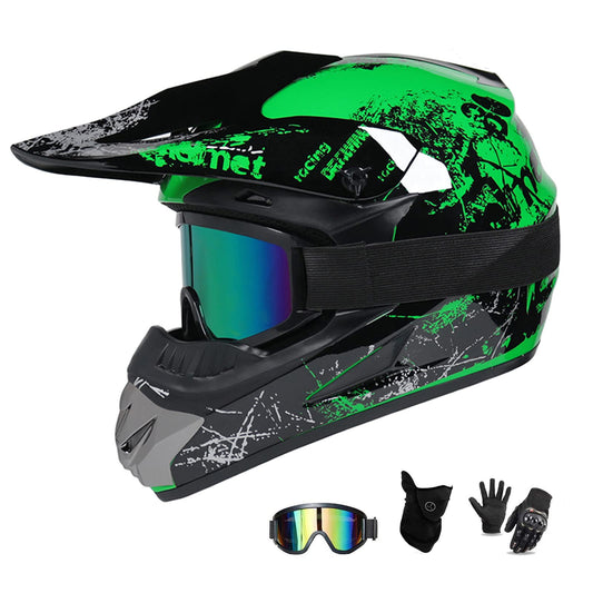 UIGJIOG MTB helmet full face for kids, motorcycle helmet green and orange adult motorcycle downhill full face helmet for mountain bike mountain buggy sports protection, green