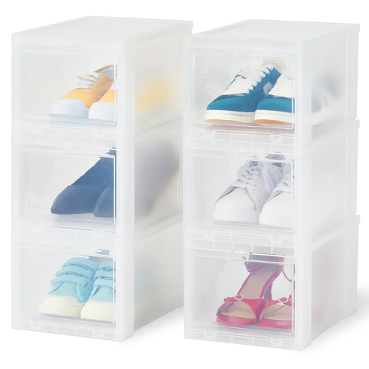 Iris Ohyama Transparent Shoe Storage Boxes, for sizes up to 46, L32 x H18 cm, 6-pack, Stackable Shoe Boxes, Front Opening, Shoe Racks, Shoe Organizer, Sneakers, EUDF-S.