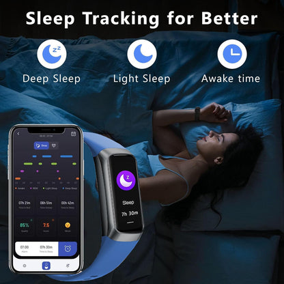 Fitness tracker for men and women, 24/7 heart rate, step counter, IP68 waterproof activity tracker with 25 sport modes, 1.1-inch AMOLED touch color screen for Android and iOS phones.