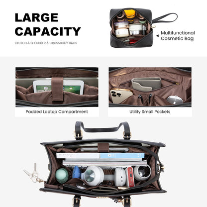 LOVEVOOK 15.6 Inch Laptop Bag Women Handbag Shoulder Crossbody Bag Leather Tote Bag Large Shopper Bag Elegant Shoulder Bag Briefcase Work Bag Teacher Bag for Office