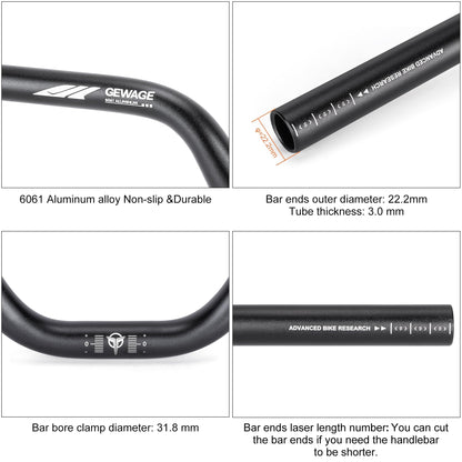 Daring bicycle riser handlebar made of lightweight aluminum alloy, 780mm long, compatible with 31.8 stem, ideal for mountain, road, and hybrid bikes with multiple rise options. (120mm height)