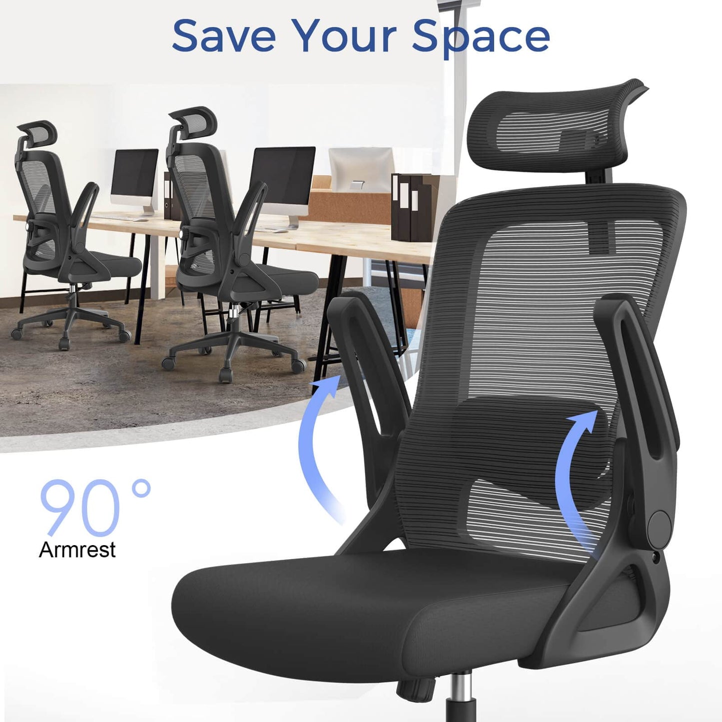 YONISEE Office Chair - Ergonomic office chair with lumbar support, adjustable armrests and headrest, mesh office chair with high backrest, comfortable office chair for Home Office, SJK-11-8680