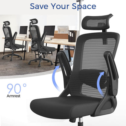 YONISEE Office Chair - Ergonomic office chair with lumbar support, adjustable armrests and headrest, mesh office chair with high backrest, comfortable office chair for Home Office, SJK-11-8680