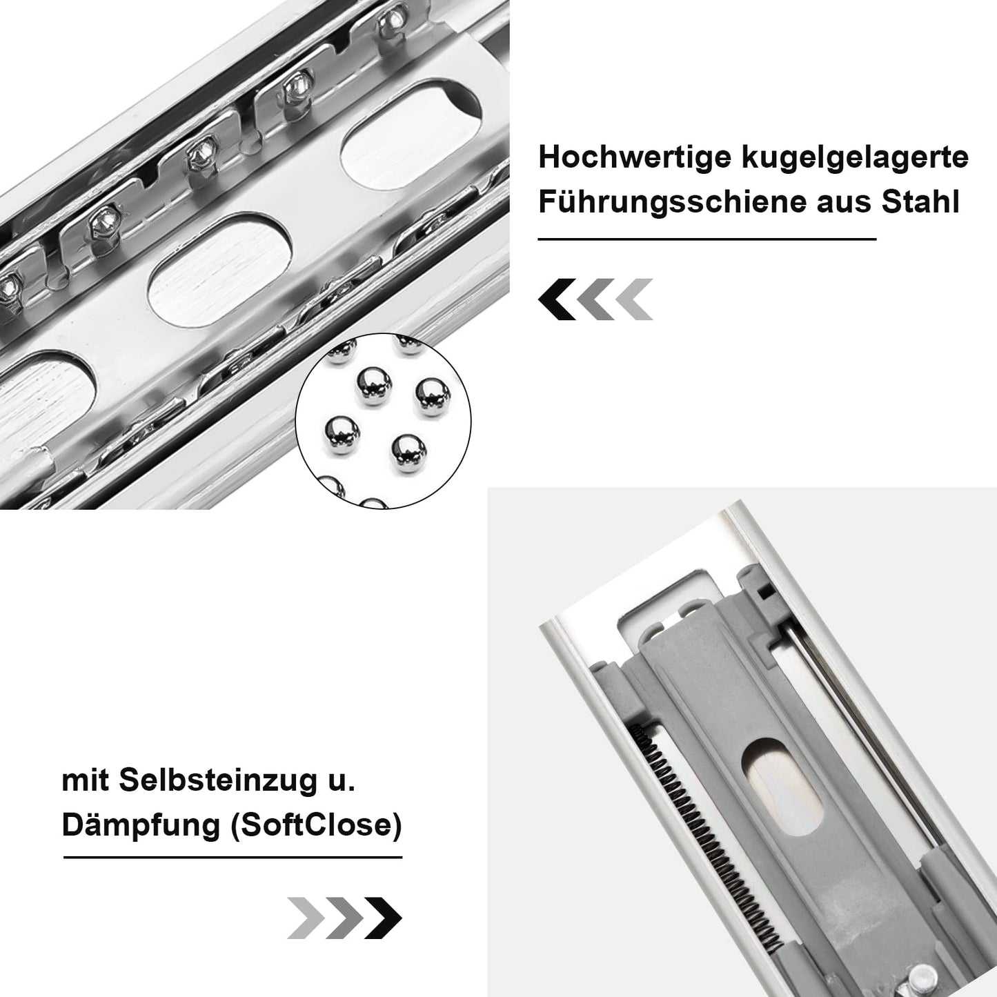 Ansobea drawer slides 600mm, ball bearing guides with 45 kg load capacity full extensions, drawer pull-out telescopic rail, full stretch size 1200mm, 4 pairs (8 pieces)