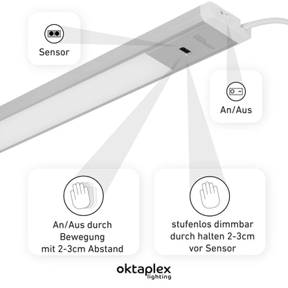 Octaplex Riva LED under cabinet light flat dimmable warm white 57.5cm kitchen lighting with sensor 690lm under cabinet light 10W 230V silver