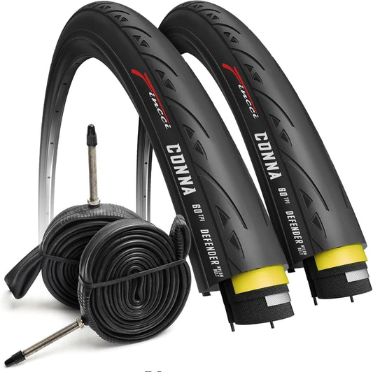 Fincci 28 Inch Bicycle Tires - Pair of 23-622 700x23c Tires with 28 Inch Bike Tubes and 1mm Puncture Protection, 60 TPI, for Road Bike, City Riding, Touring Bike Race, e Bike, 2 Pack Bike Accessories.