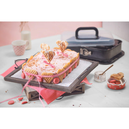 Original Emperor Inspiration rectangular springform pan 36 x 24 cm, rectangular baking pan with lid, cake pan with practical transport cover, non-stick coated, foldable handle, Tiramisu shape