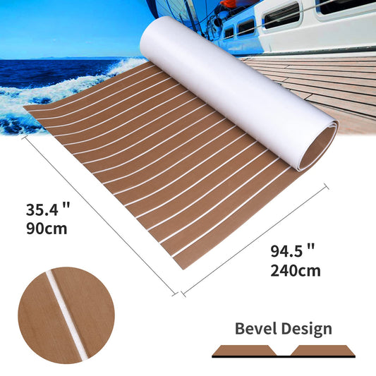 SenMore Eva Teak Self-Adhesive Foam Boat Yacht Flooring Non-Slip Mat Marine Deck Hardware for Boats Yacht Marine Carpet with Self-Adhesive Backing, 240x90cm