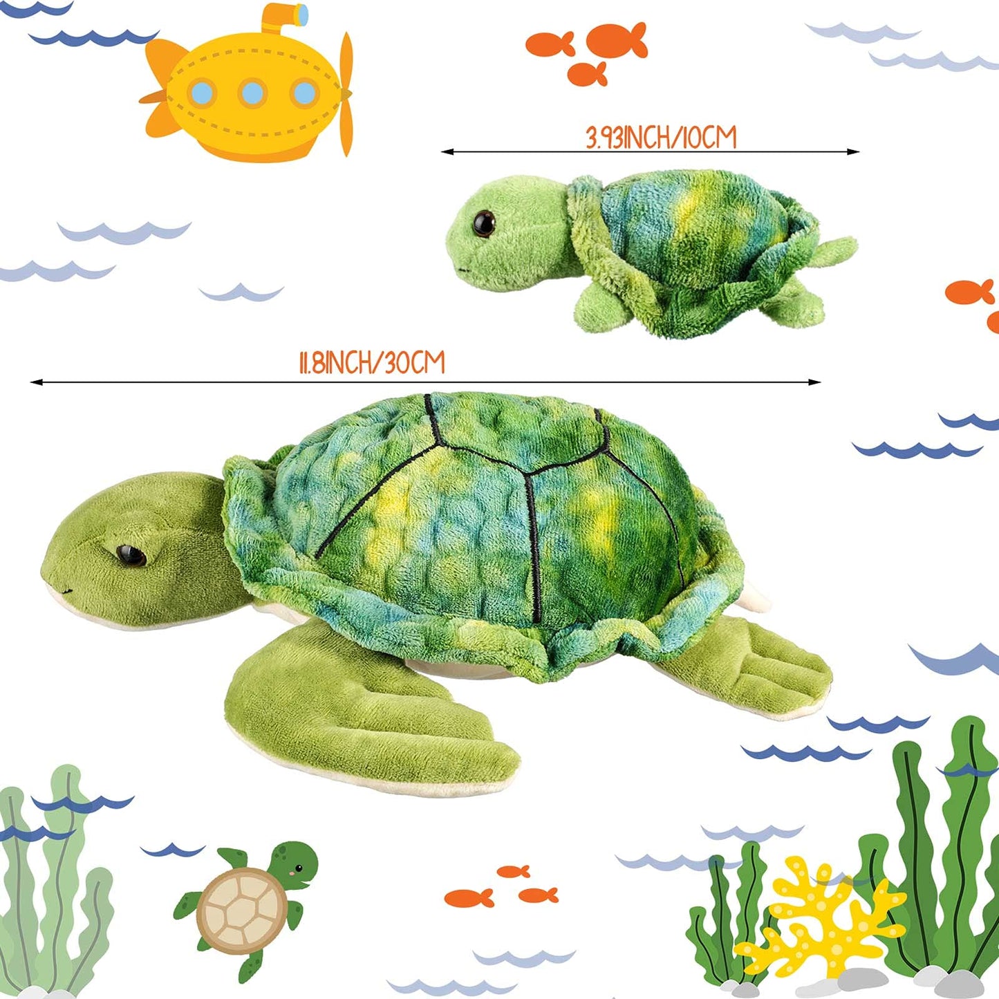 Aoriher Stuffed Animal Turtle 12-inch with 4 Pieces Small Plush Soft Sea Animal Mini Toys Decorative Pillows for Birthday Decoration