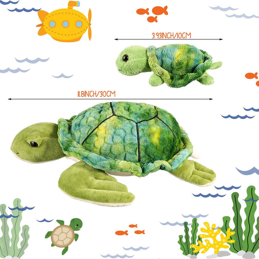 Aoriher Stuffed Animal Turtle 12-inch with 4 Pieces Small Plush Soft Sea Animal Mini Toys Decorative Pillows for Birthday Decoration