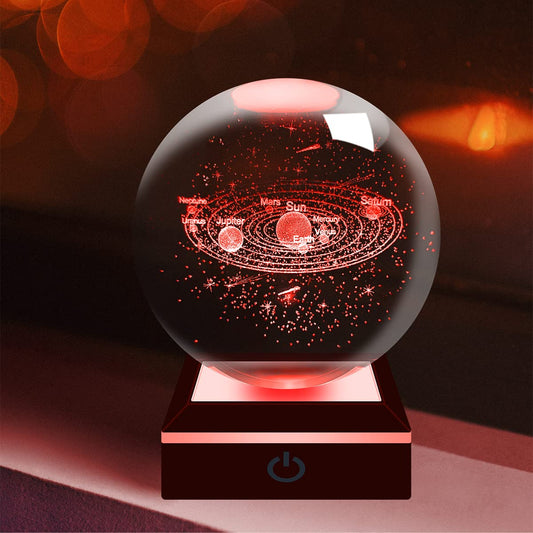 ALEENFOON 3D Solar System Crystal Ball With LED Colorful Night Light Base Night Light For Kids Planet Lamp Decorative Light Dimmable Night Light Mood Light For Home Decoration