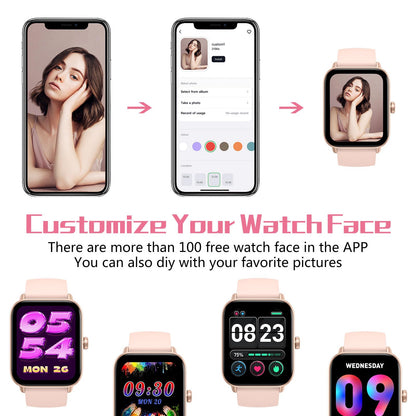 Loddery Smartwatch for women with phone function 1.85" touchscreen fitness watch with Alexa IP68 waterproof smart watch integrated pedometer heart rate monitor, message notifications, 100+ sports modes