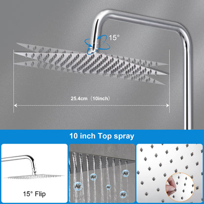 BONADE shower system with thermostat rain shower head made of 304 stainless steel, shower mixer complete set including shower thermostat, adjustable wall bracket 10 inch rain shower, bathtub faucets set