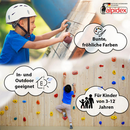 ALPIDEX Kids Climbing Holds colorful 5/10/15/20/30 pieces Climbing Stones including mounting material, load capacity up to 200 kg, suitable for indoor and outdoor use - 30 pieces