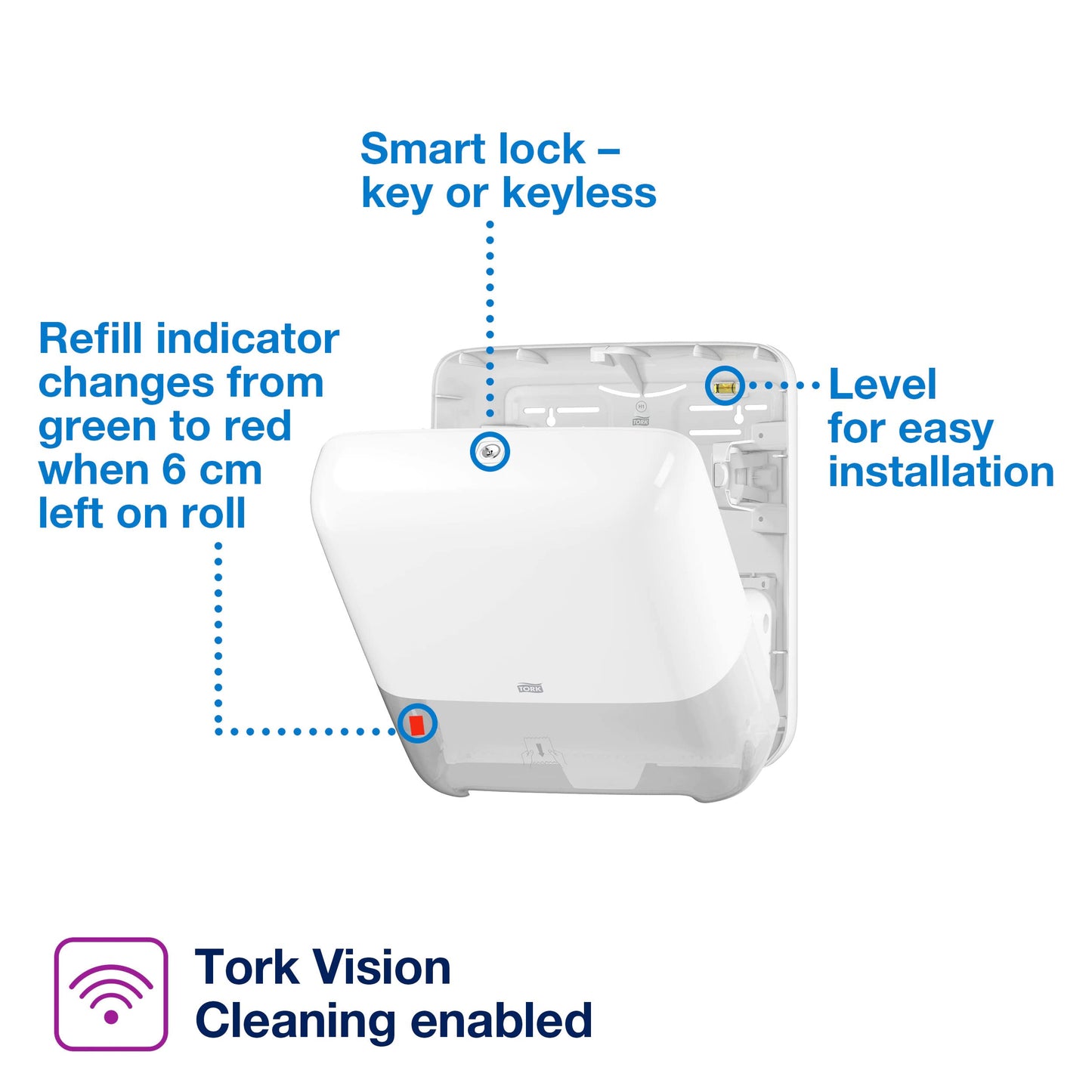 Tork Matic Roll Towel Advanced 290067 - H1 for roll towel dispenser, soft, 2-ply, white & Tork Matic Roll Towel Dispenser 551000 - H1 roll towel dispenser, single sheet dispensing, white.