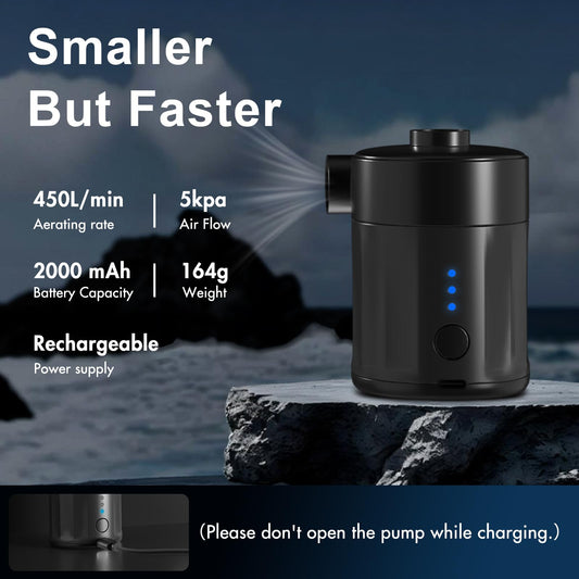 Mojimdo Portable Electric Air Pump, 5000 Pa Pump Battery, 450L/Min, Compact Air Pump with 4 Nozzles, for Camping, Air Mattress, Swim Ring, Air Cushion, Inflatable Boat, Vacuum Bag.