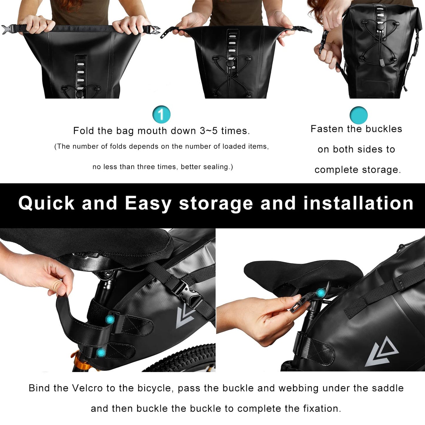 Jeebel Waterproof BackLoader Saddle Bag - 10L Bikepacking Bags for Road and Mountain Bikes.