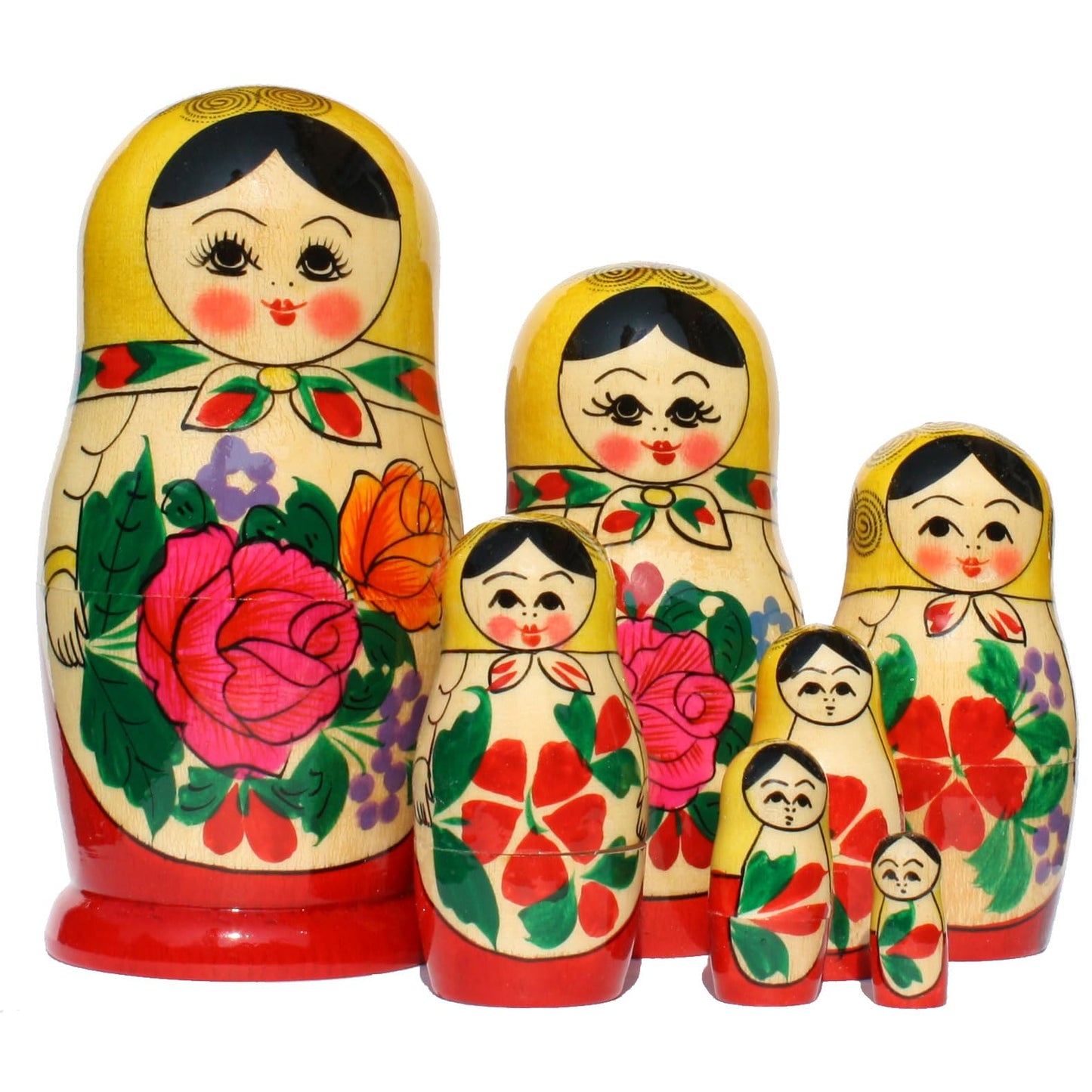 Semenovskaya painting Matryoshka dolls Babushka Russian Matryoshka original nesting doll wooden doll collector's items yellow scarf 7 dolls 16cm