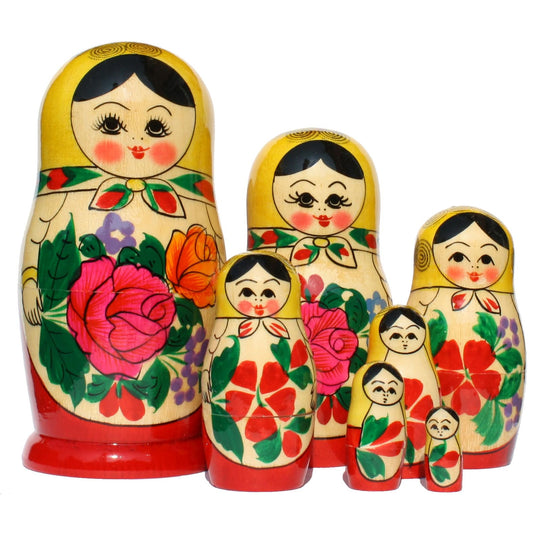 Semenovskaya painting Matryoshka dolls Babushka Russian Matryoshka original nesting doll wooden doll collector's items yellow scarf 7 dolls 16cm