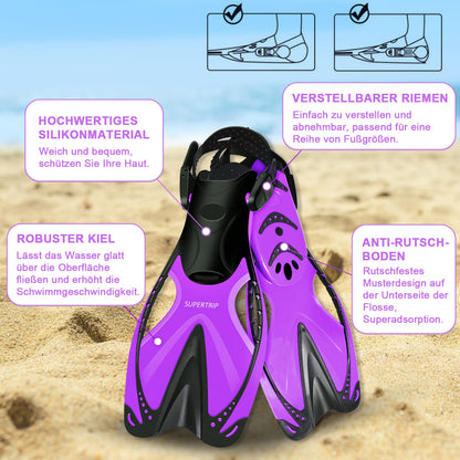 Supertrip Kids Snorkel Set 3-piece, Snorkeling Set with Fins, Dive Mask with Tempered Glass, Adjustable Swim Fins, Premium Dry Snorkel for Children Junior