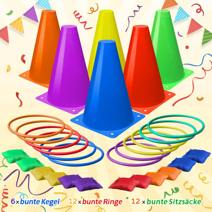 Eocolz Outdoor Games for Kids Cones Kids Cornhole Game Outdoor Ring Toss Games, Garden Toys Kids 3 in 1 Toss Game Carnival Game Set Plastic Cones Bean Bags for Kids Birthday Party