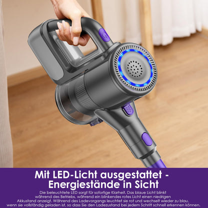 Suirviz Cordless Vacuum Cleaner, 500W/40000Pa/40 Min Battery Vacuum Cleaner with Self-standing, Lightweight Stick Vacuum with Green Light, Ideal for Hard Floors, Carpets, Pet Hair