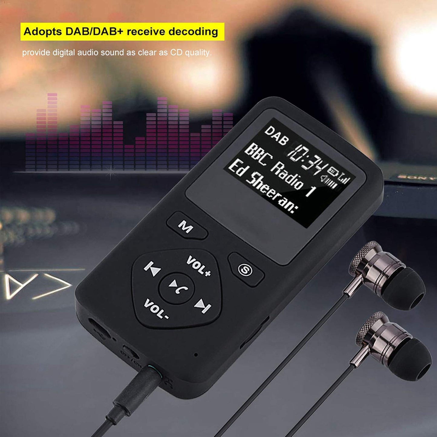 Portable DAB/DAB+ radio, Bluetooth MP3 player with headphones, support for TF card, pocket digital radio receiver for hiking, sports, outdoor activities.