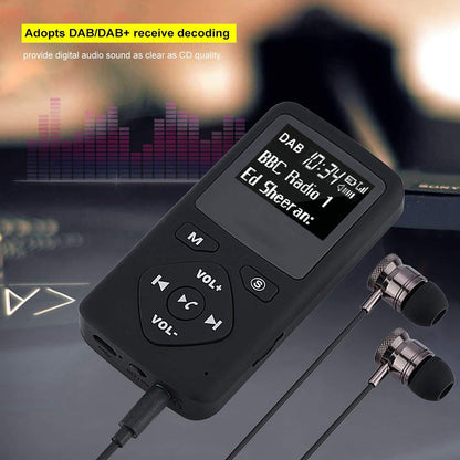 Portable DAB/DAB+ radio, Bluetooth MP3 player with headphones, support for TF card, pocket digital radio receiver for hiking, sports, outdoor activities.