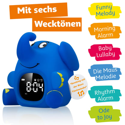 Bresser TheMouse Light alarm clock for children Wake-up light alarm clock night light elephant silicone snooze function.
