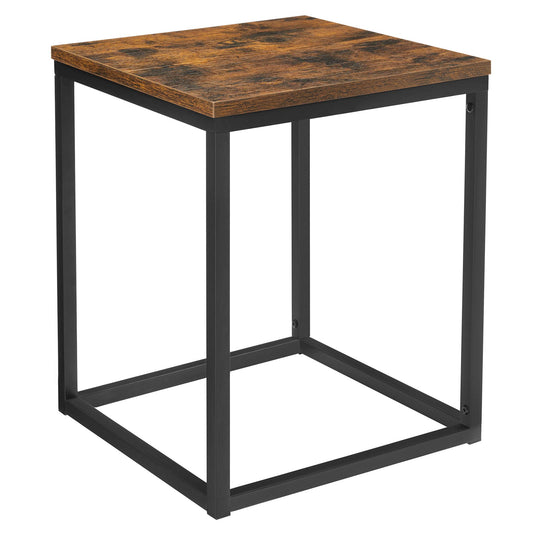 VASAGLE side table, square, nightstand, steel frame, for living room, office, bedroom, industrial style, brown and black LET270B01
