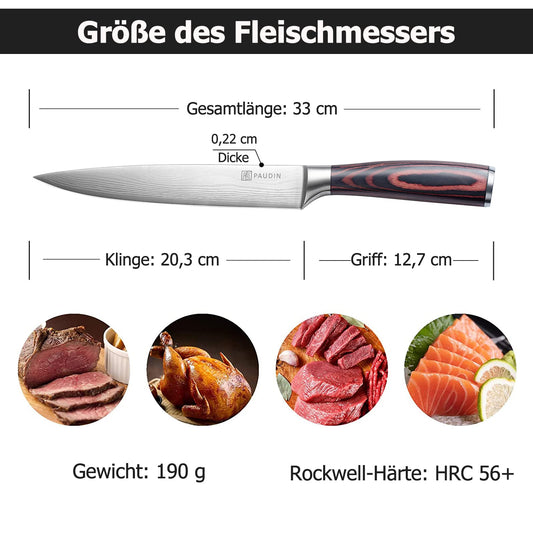 PAUDIN Meat Knife Chef Knife Carving Knife, Blade Length 20 cm Knife Utility Knife, ultra sharp high Carbon German Stainless Steel Kitchen Knife with ergonomic non-slip handle