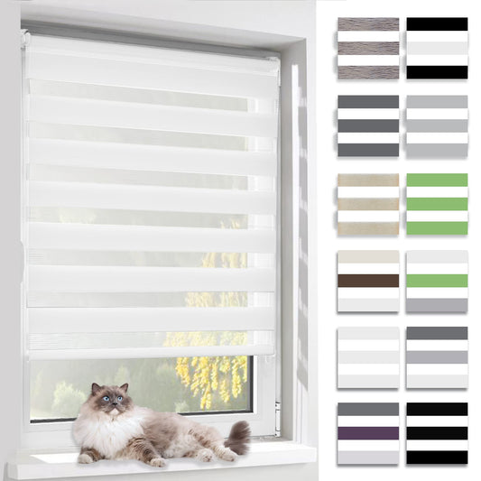 BelleMax Double Roller Blind Clamp Fix without drilling & with drilling, White 80x210cm (WxH), Duo Roller Blind, Sun protection light-permeable opaque, Clamp Roller Blind Window Blind, Roller Blinds for Window and Door