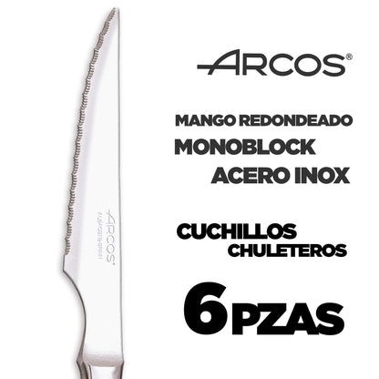 Arcos Meat Knife Set | 6 pieces | Steak knife Brand Arcos | Stainless steel cutlery | Blade 110 mm | Monoblock handle | Dishwasher safe | environmentally friendly packaging