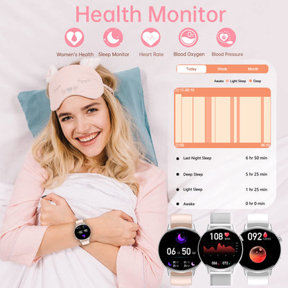 Erkwei smartwatch women with Bluetooth calls 1.32 inch touchscreen ladies watch for iPhone Android women's fitness watch with pedometer heart rate monitor sleep monitor SpO2 monitoring