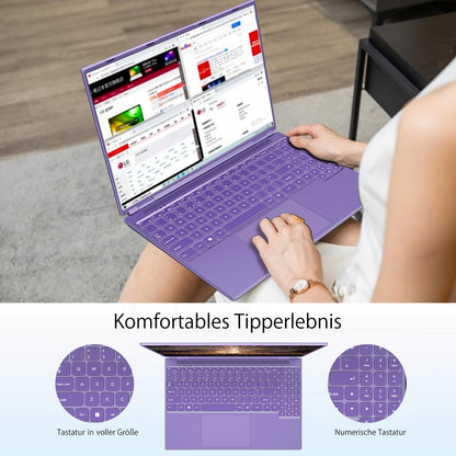 AOCWEI Laptop 16 inch 12GB RAM 512GB ROM Expandable 2.5" 1TB SSD, Laptop Win 11 with 4-Core CPU N5095 (up to 2.9 GHz), 1920*1200 | 5G WiFi | Bluetooth & German Keyboard Sticker-Purple.