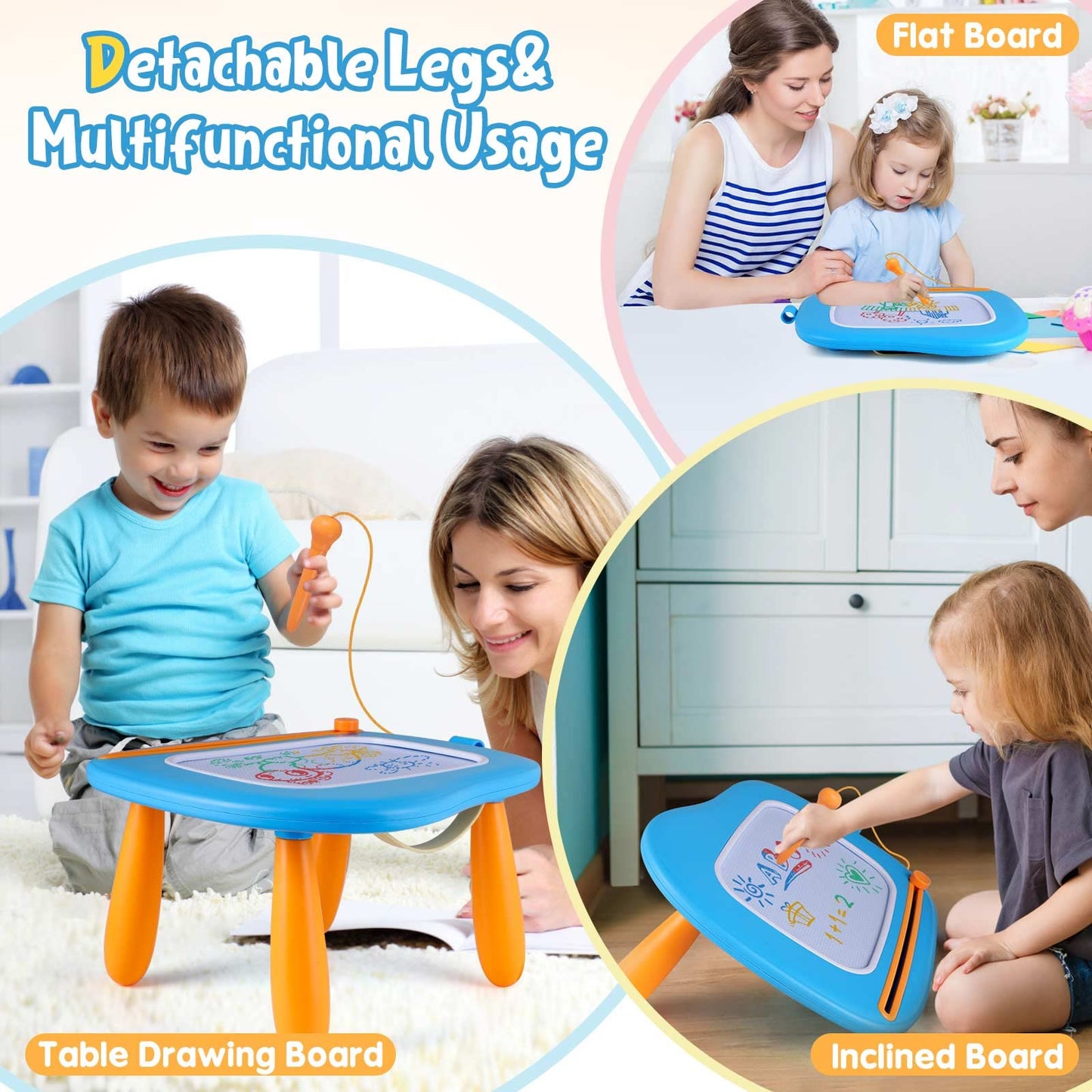 Smagiagon children's toy for ages 1 and up, Magnetic Drawing Board Colorful Doodle Board with 4 Legs for Kids Gift for 1 2 3 Years Old Girls Boys Toys (Blue)