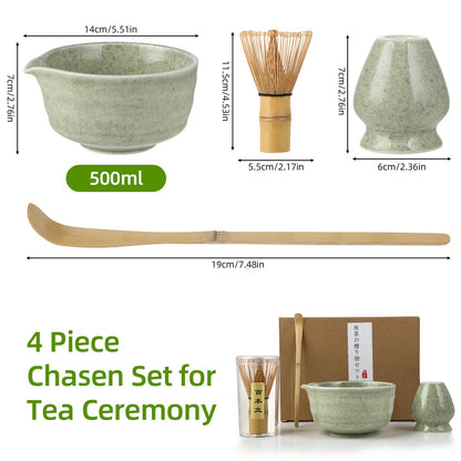 Matcha set - Matcha whisk set - 4-piece matcha tea set, Matcha whisk, Matcha bowl, Chasen, and Matcha spoon - Matcha accessories for tea ceremony - Green gift for home and office.