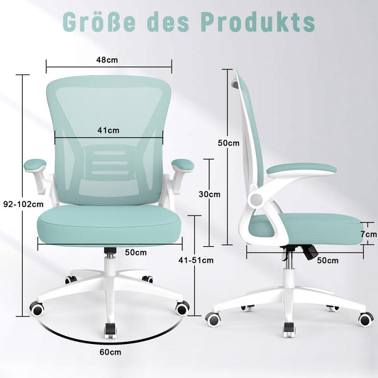 naspaluro office chair with adjustable armrests, ergonomic desk chair with mesh back, lumbar support, height adjustable, padded seat cushion, 360° swivel chair, green