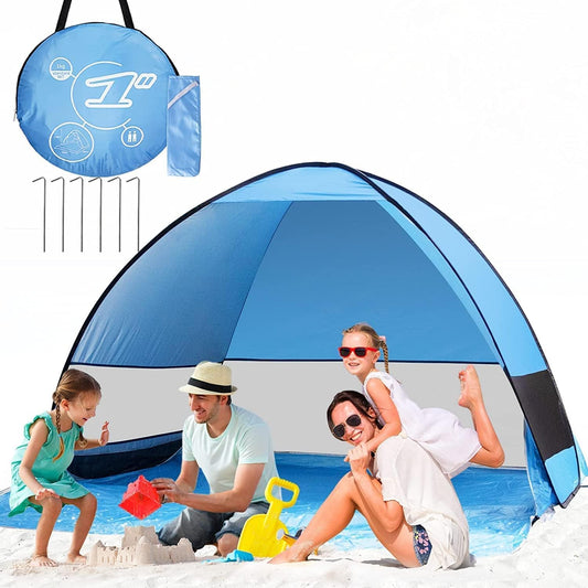 Beach tent Pop Up, Portable Extra Light Automatic Sun Shelter UPF 50+ for 3-4 people Family Sunshade Beach Camping, Hiking, Garden.