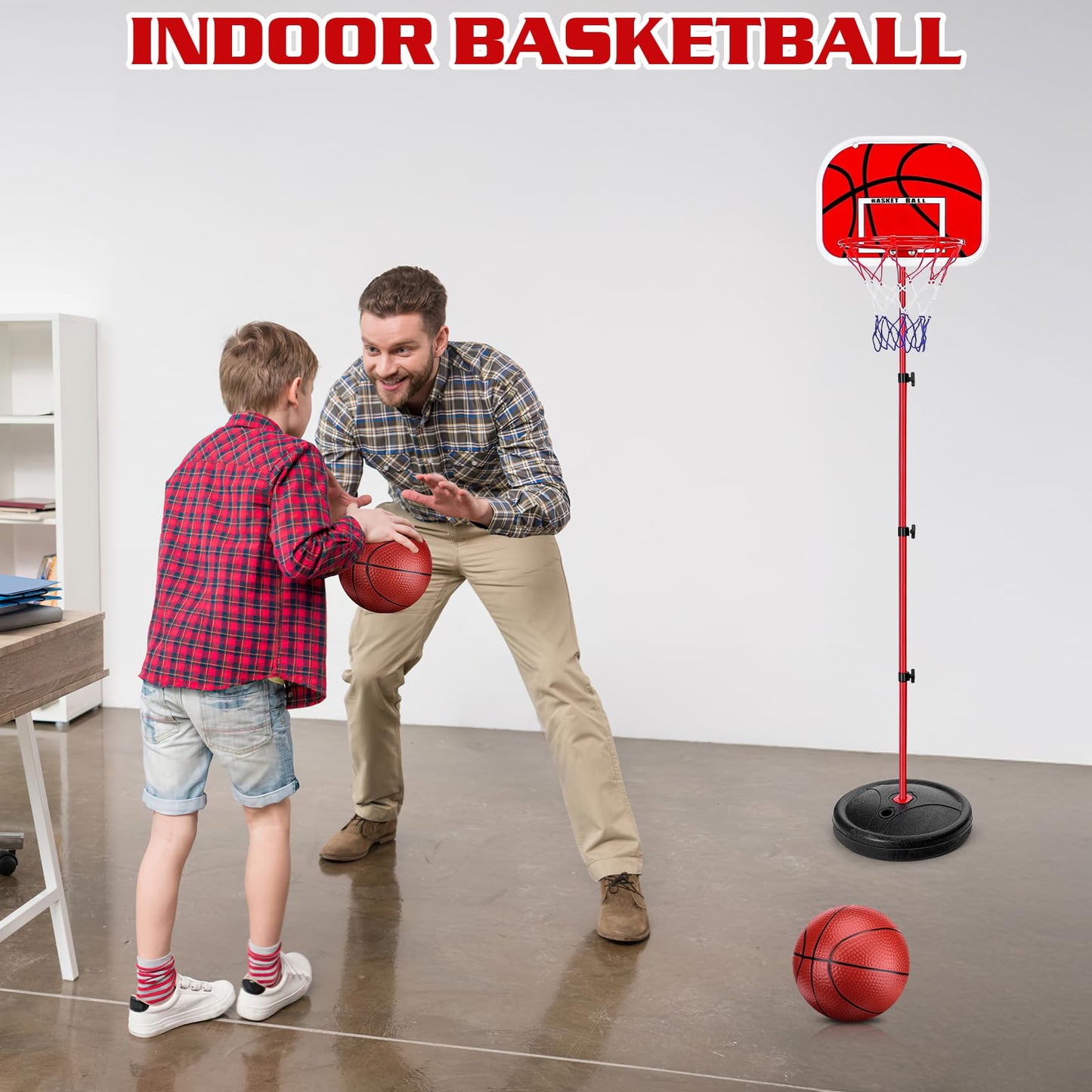 Zeawavsl Kids Basketball Hoop, Mini Basketball Hoop, Adjustable Height for Indoor and Outdoor Use, Includes 2 Basketballs Easy Assembly, Suitable for Kids Aged 3 to 8 Years